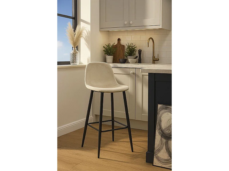 Taburetes Cocina - Taburete Black Teok Terciopelo - Beige