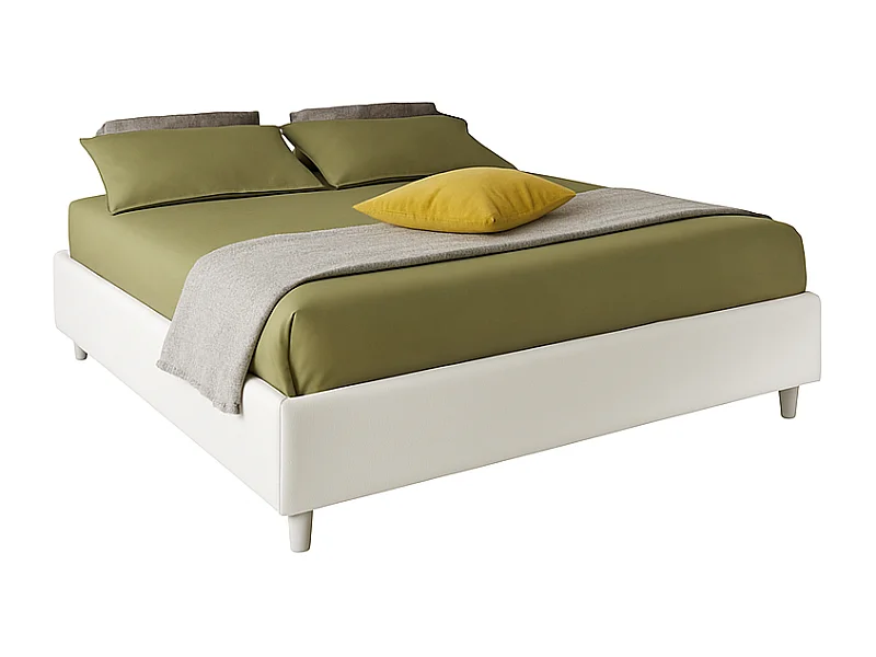 Lido,  Letto Matrimoniale Con Contenitore Rivestimento Vegan Leather Easy Clean Bianco  (175cm X 220cm X 36cm)| Duzzle