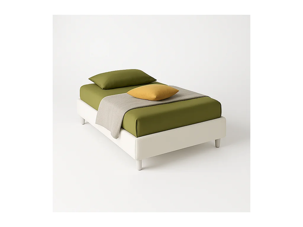 Lido,  Letto a Una Piazza E Mezza Con Contenitore Rivestimento Vegan Leather Easy Clean Bianco  (135cm X 220cm X 36cm)| Duzzle