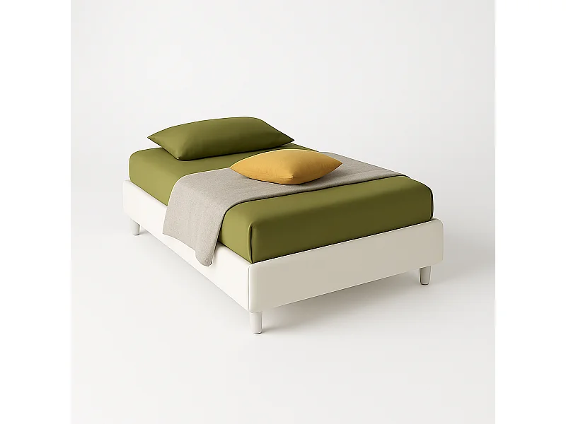 Lido,  Letto a Una Piazza E Mezza Con Contenitore Rivestimento Vegan Leather Easy Clean Bianco  (135cm X 220cm X 36cm)