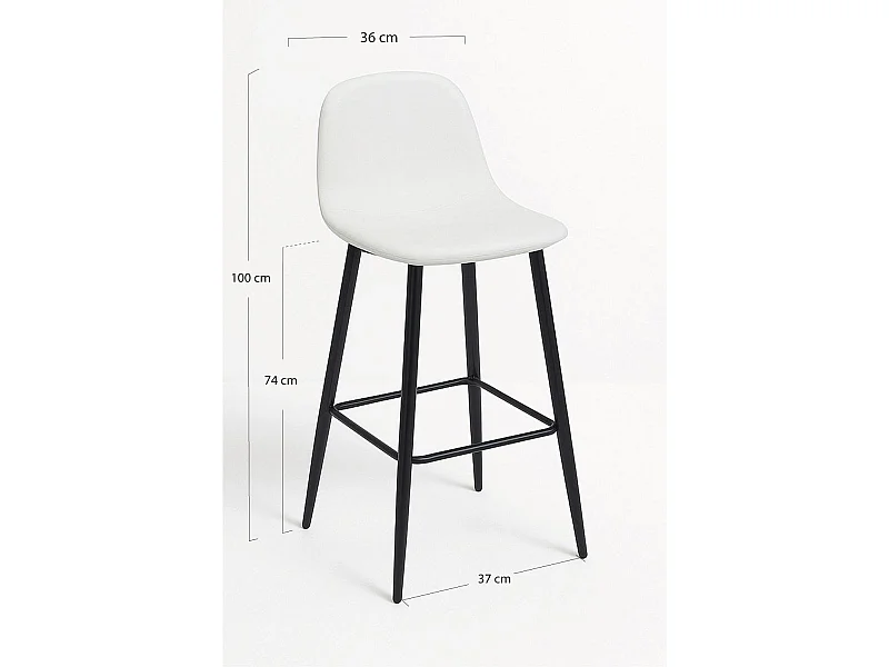 Lote de 4 Taburetes Black Teok Polipiel - Blanco