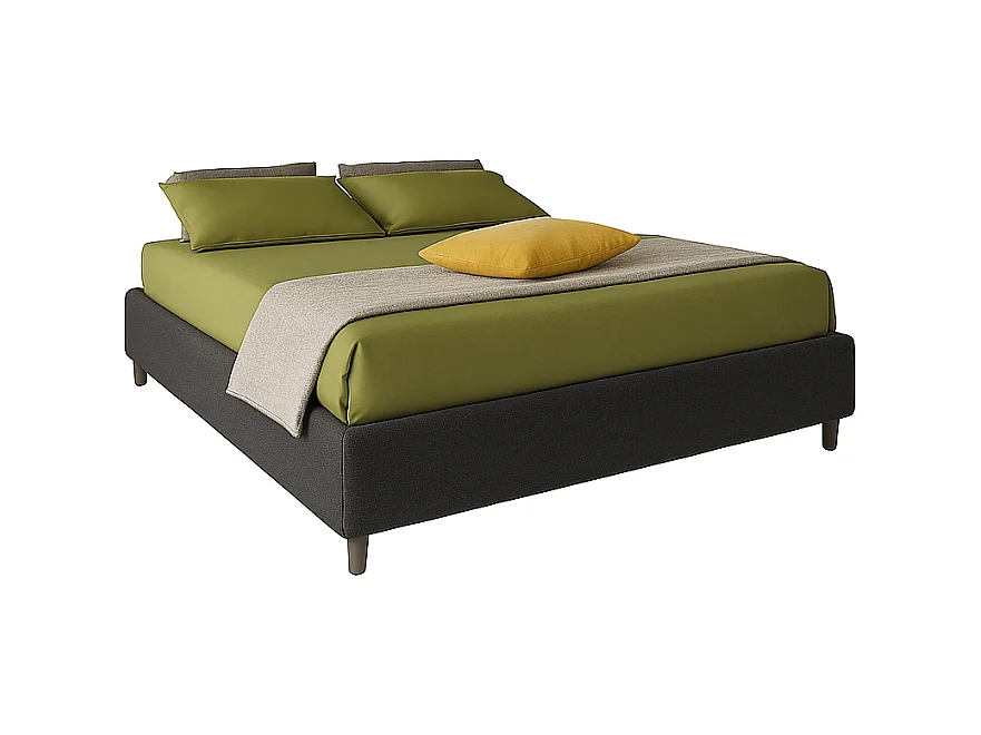 Lido,  Letto Matrimoniale Con Contenitore Rivestimento Tessuto Idrorepellente Nero (175cm X 220cm X 36cm)| Duzzle
