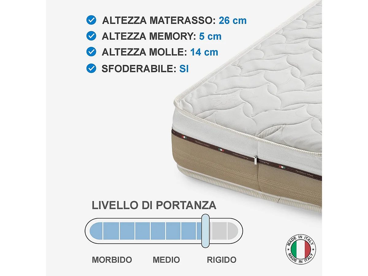 Aster Dream,  Materasso in Memory Foam e Molle Insacchettate  (80cm X 200cm H.26cm)