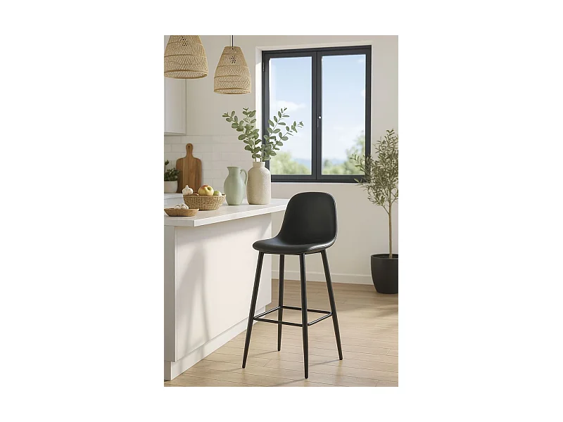 Taburetes Cocina - Taburete Black Teok Polipiel - Negro