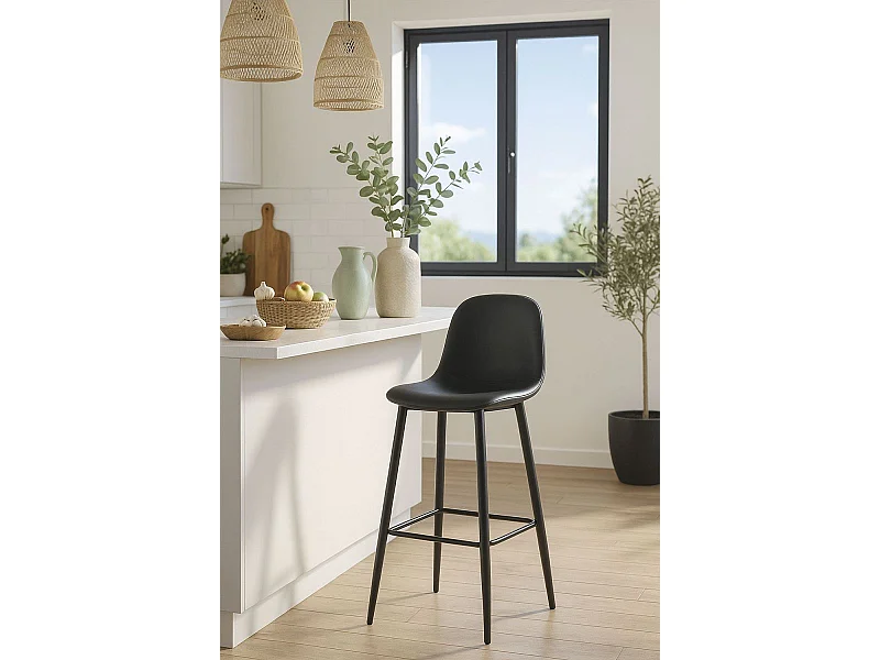 Taburetes Cocina - Taburete Black Teok Polipiel - Negro