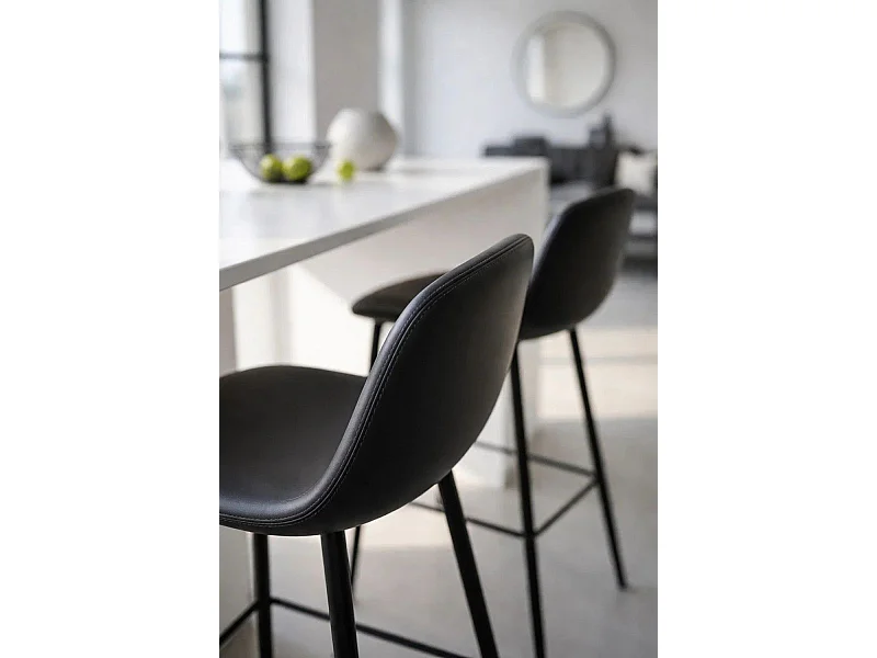 Taburetes Cocina - Taburete Black Teok Polipiel - Negro