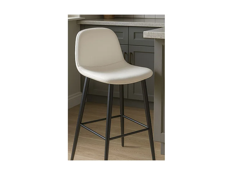 Taburetes Cocina - Taburete Black Teok Polipiel - Blanco