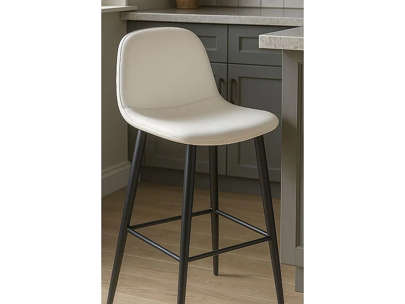 Taburetes Cocina - Taburete Black Teok Polipiel - Blanco