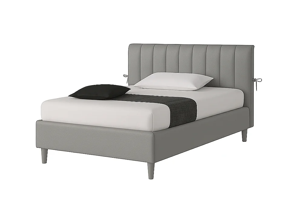 Dualia,  Letto a Una Piazza E Mezza Con Contenitore Rivestimento Vegan Leather Easy Clean Grigio Chiaro  (135cm X 220cm X 120cm)| Duzzle