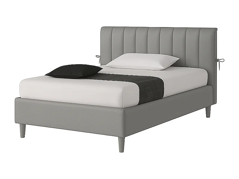 Dualia,  Letto a Una Piazza E Mezza Con Contenitore Rivestimento Vegan Leather Easy Clean Grigio Chiaro  (135cm X 220cm X 120cm)