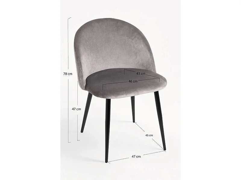 Sillas Comedor - Silla Black Vint Terciopelo - Gris claro