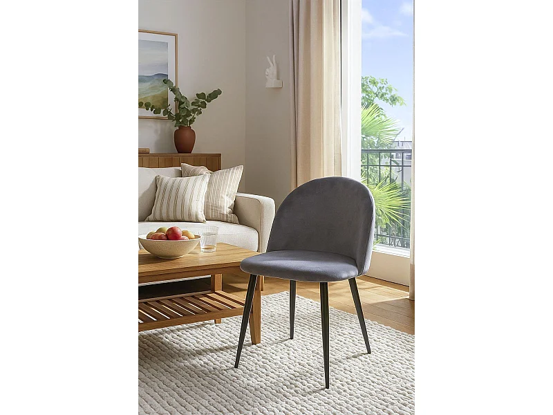Sillas Comedor - Silla Black Vint Terciopelo - Gris claro