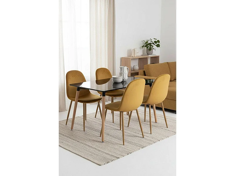 Packs Sillas Comedor - Pack 4 Sillas Teok Terciopelo - Mostaza