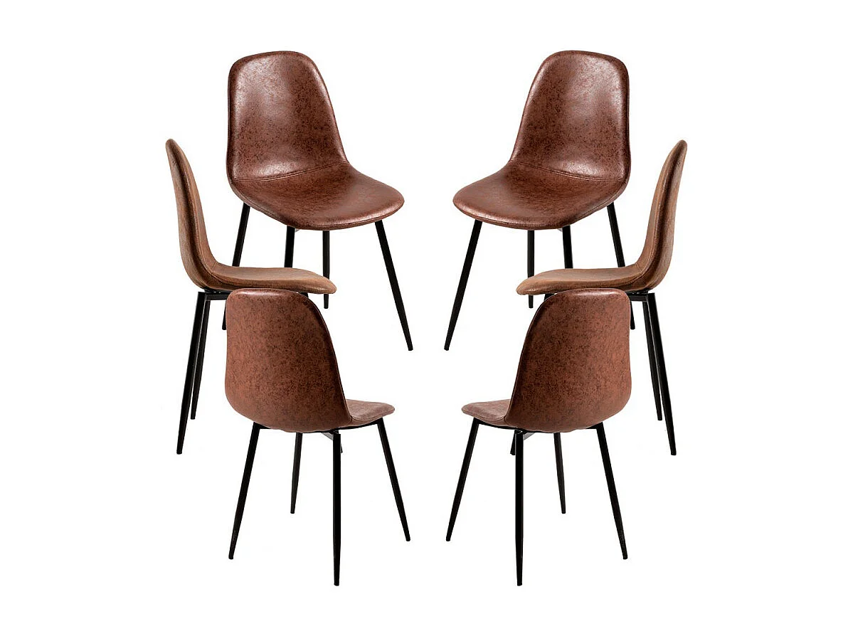 Packs Sillas Comedor - Pack 6 Sillas Black Teok Polipiel - Café Vintage