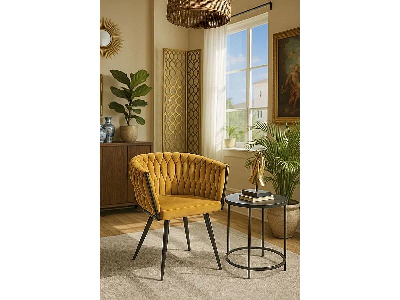 Sillas Comedor - Silla Widny Black Terciopelo - Mostaza