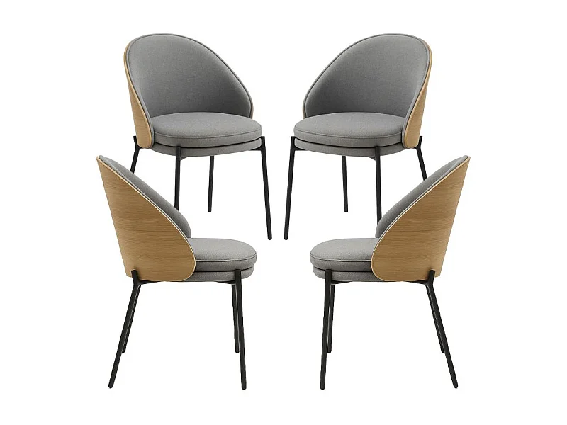 Packs Sillas Comedor - Pack 4 Sillas Mos Tela Gris con Respaldo Tapizado en Madera