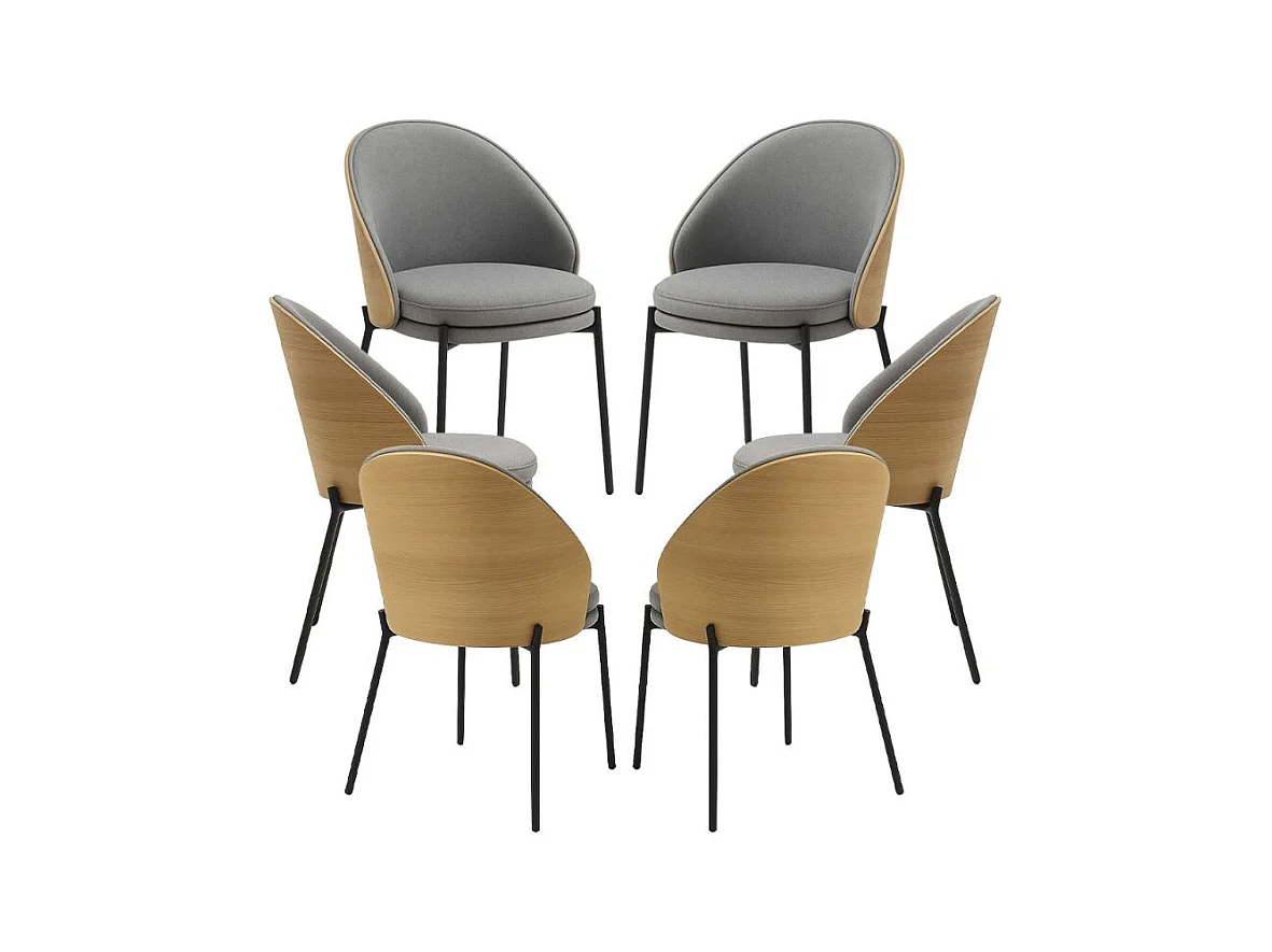 Packs Sillas Comedor - Pack 6 Sillas Mos Tela Gris con Respaldo Tapizado en Madera