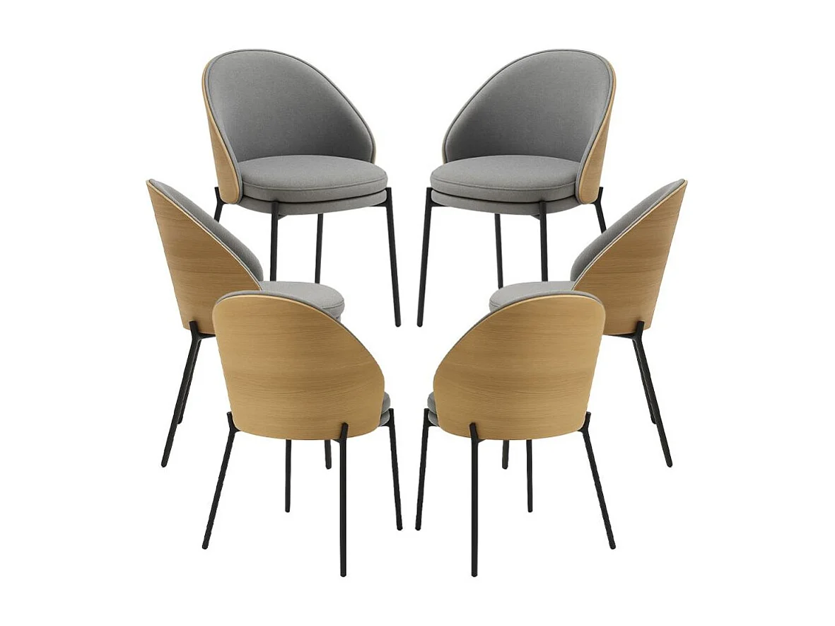 Packs Sillas Comedor - Pack 6 Sillas Mos Tela Gris con Respaldo Tapizado en Madera