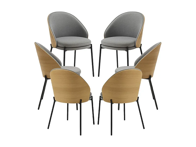 Packs Sillas Comedor - Pack 6 Sillas Mos Tela Gris con Respaldo Tapizado en Madera