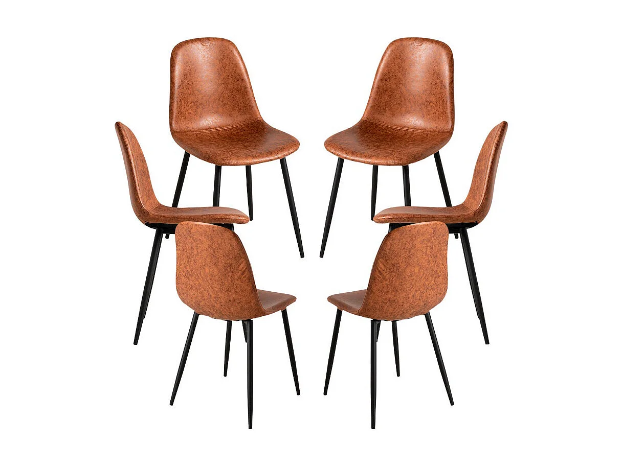 Packs Sillas Comedor - Pack 6 Sillas Black Teok Polipiel - Camel Vintage Teok