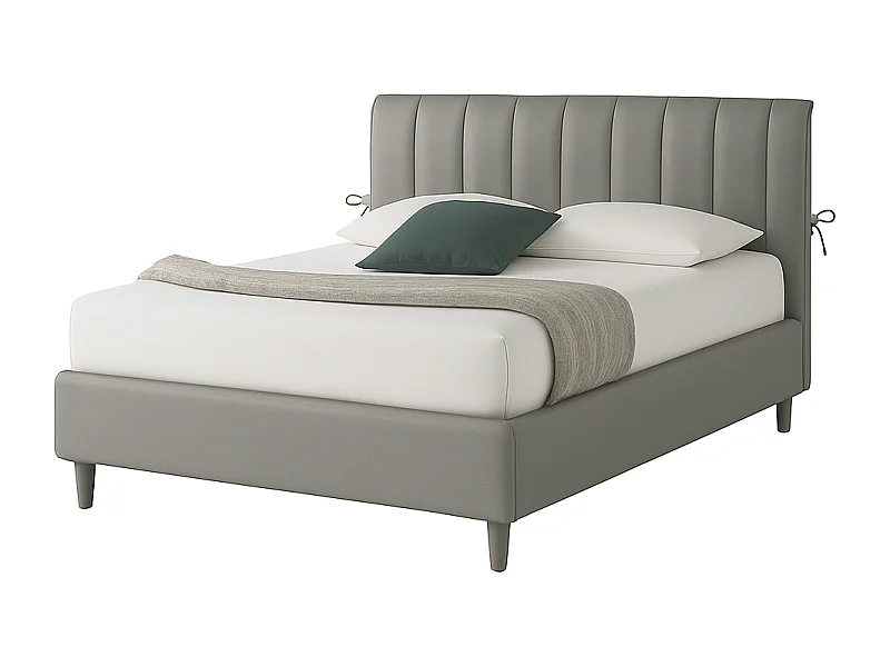 Dualia,  Letto Matrimoniale Con Rete Rivestimento Vegan Leather Easy Clean Grigio Chiaro  (175cm X 220cm X 120cm)