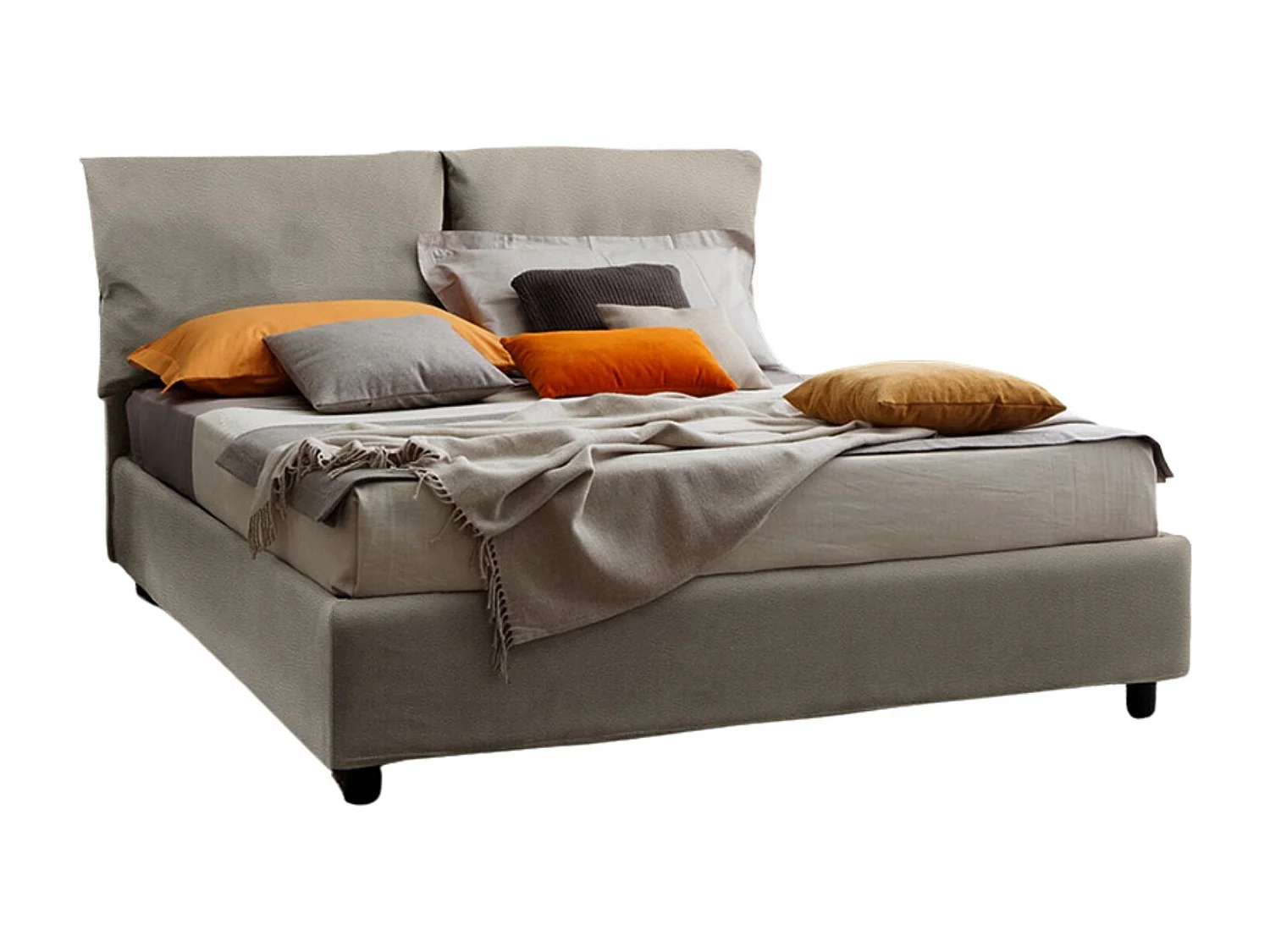 Noemi,  Letto Matrimoniale Noemi Rete Fissa Similpelle Tortora (170cm X 200cm X 108cm)