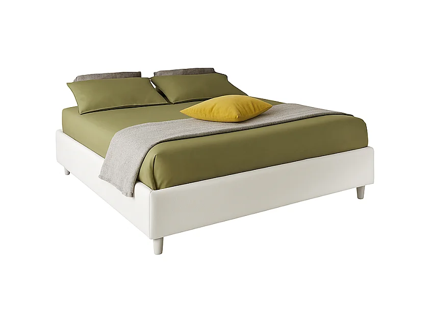 Lido,  Letto Matrimoniale Con Rete Rivestimento Vegan Leather Easy Clean Bianco  (175cm X 220cm X 36cm)| Duzzle