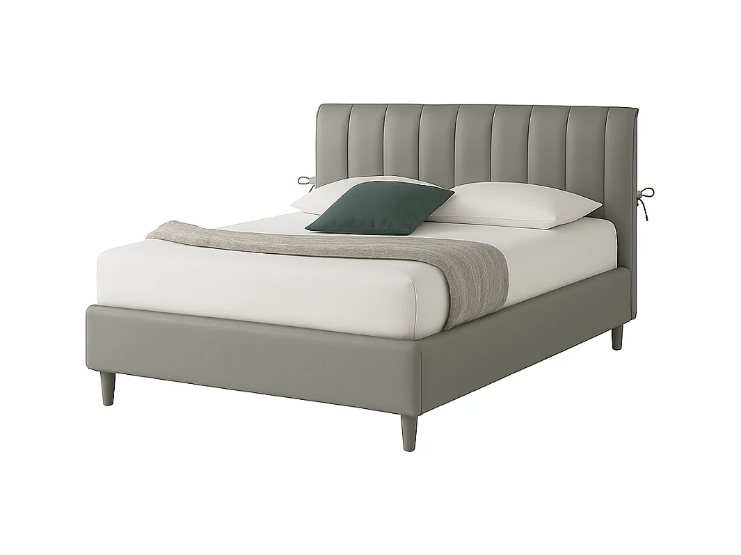 Dualia,  Letto Matrimoniale Rivestimento Vegan Leather Easy Clean Grigio Chiaro  (175cm X 220cm X 120cm)| Duzzle