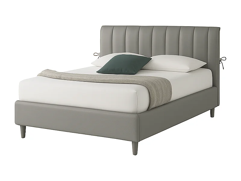 Dualia,  Letto Matrimoniale Rivestimento Vegan Leather Easy Clean Grigio Chiaro  (175cm X 220cm X 120cm)| Duzzle