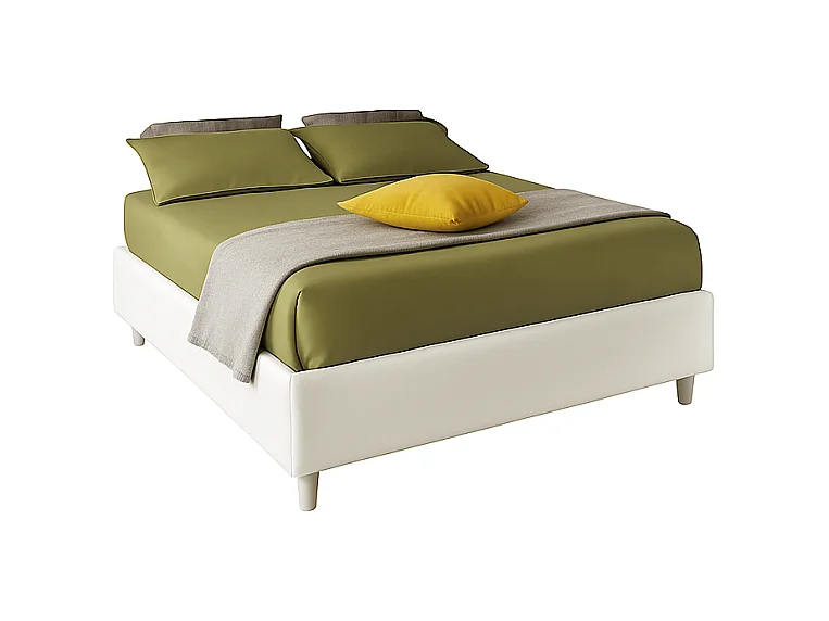 Lido,  Letto alla Francese Con Rete Rivestimento Vegan Leather Easy Clean Bianco  (155cm X 220cm X 36cm)| Duzzle