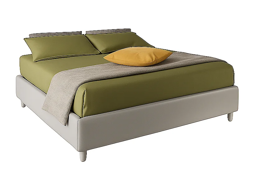 Lido,  Letto alla Francese Rivestimento Vegan Leather Easy Clean Grigio Chiaro  (155cm X 220cm X 36cm)