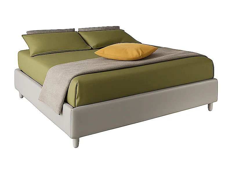 Lido,  Letto alla Francese Con Rete Rivestimento Vegan Leather Easy Clean Grigio Chiaro  (155cm X 220cm X 36cm)