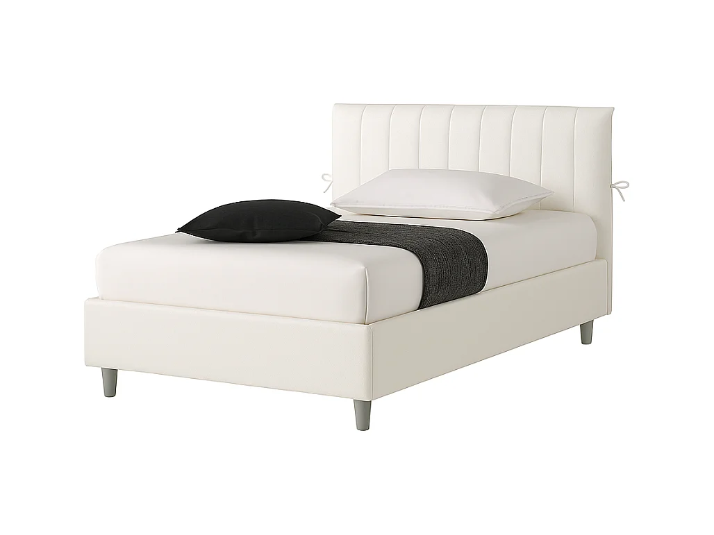 Dualia,  Letto a Una Piazza E Mezza Con Rete Rivestimento Vegan Leather Easy Clean Bianco  (135cm X 220cm X 120cm)| Duzzle