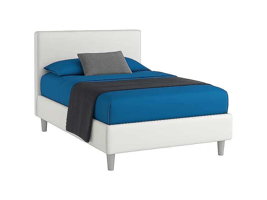 Vela,  Letto a Una Piazza E Mezza Con Rete Rivestimento Vegan Leather Easy Clean Bianco  (135cm X 225cm X 120cm)| Duzzle