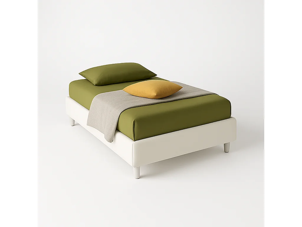 Lido,  Letto a Una Piazza E Mezza Rivestimento Vegan Leather Easy Clean Bianco  (135cm X 220cm X 36cm)| Duzzle