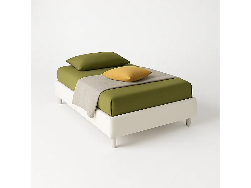 Lido,  Letto a Una Piazza E Mezza Rivestimento Vegan Leather Easy Clean Bianco  (135cm X 220cm X 36cm)