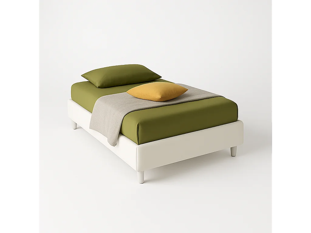 Lido,  Letto a Una Piazza E Mezza Con Rete Rivestimento Vegan Leather Easy Clean Bianco  (135cm X 220cm X 36cm)