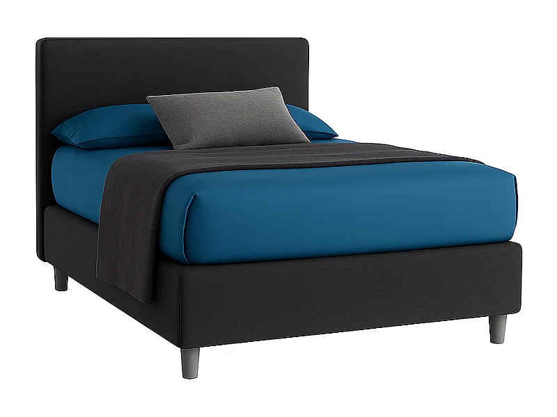 Vela,  Letto a Una Piazza E Mezza Con Rete Rivestimento Tessuto Idrorepellente Nero (135cm X 225cm X 120cm)| Duzzle