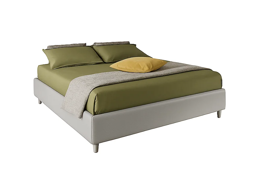 Lido,  Letto Matrimoniale Con Rete Rivestimento Vegan Leather Easy Clean Grigio Chiaro  (175cm X 220cm X 36cm)| Duzzle