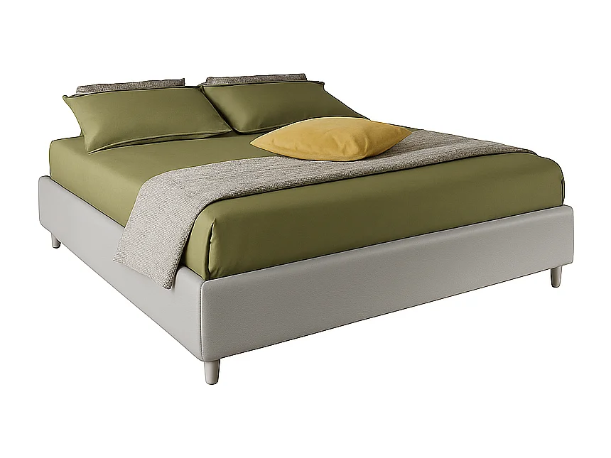 Lido,  Letto Matrimoniale Con Rete Rivestimento Vegan Leather Easy Clean Grigio Chiaro  (175cm X 220cm X 36cm)