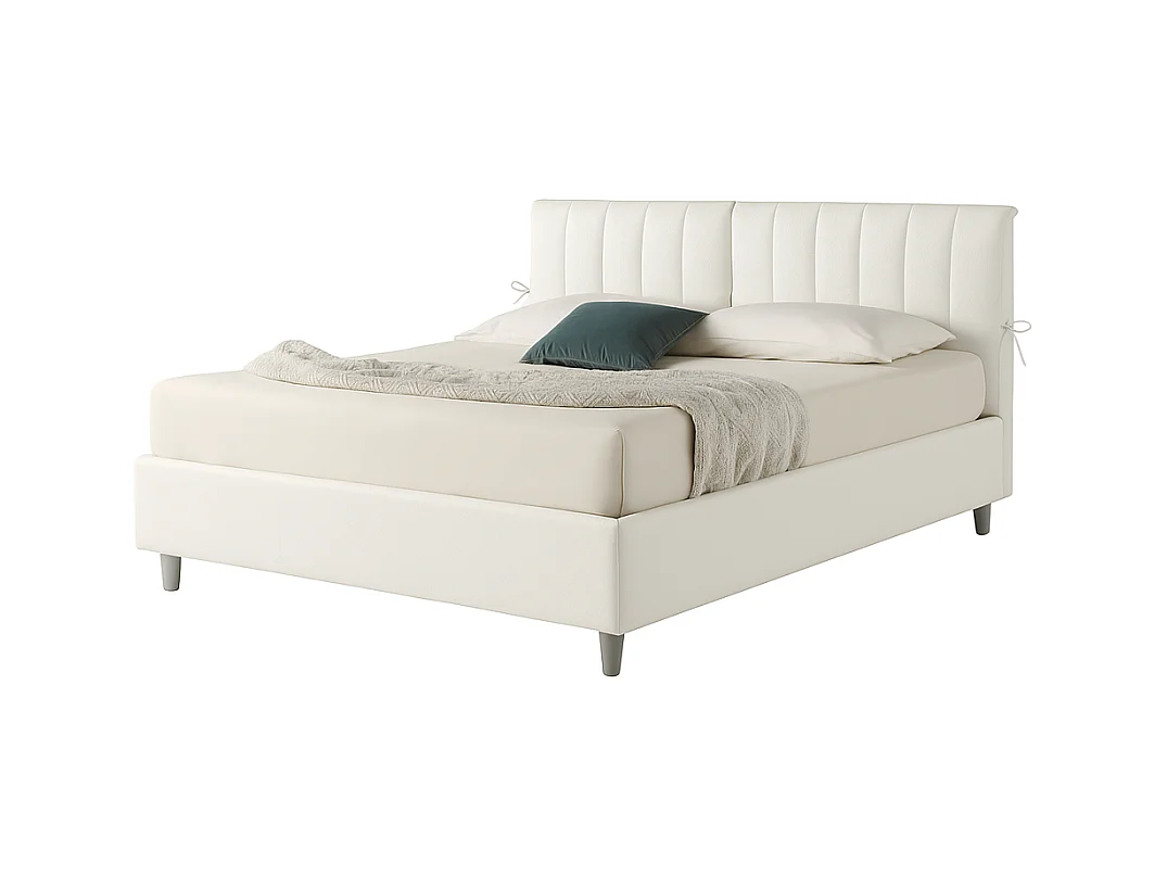 Dualia,  Letto Matrimoniale Rivestimento Vegan Leather Easy Clean Bianco  (175cm X 220cm X 120cm)| Duzzle