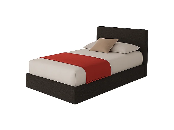 Altara,  Letto a Una Piazza E Mezza Con Rete Rivestimento Tessuto Soft Nero (135cm X 225cm X 110cm)| Duzzle