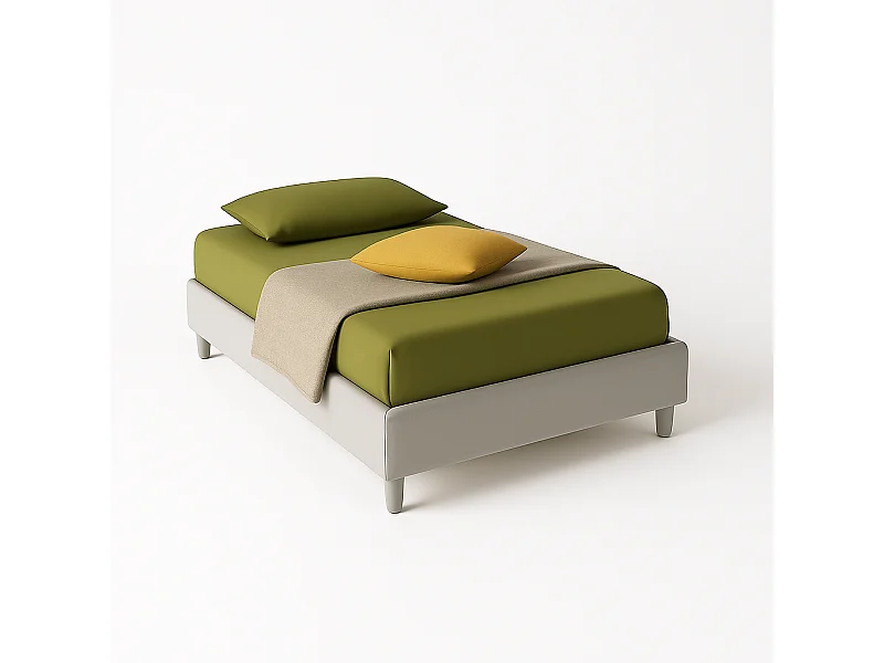 Lido,  Letto a Una Piazza E Mezza Con Rete Rivestimento Vegan Leather Easy Clean Grigio Chiaro  (135cm X 220cm X 36cm)