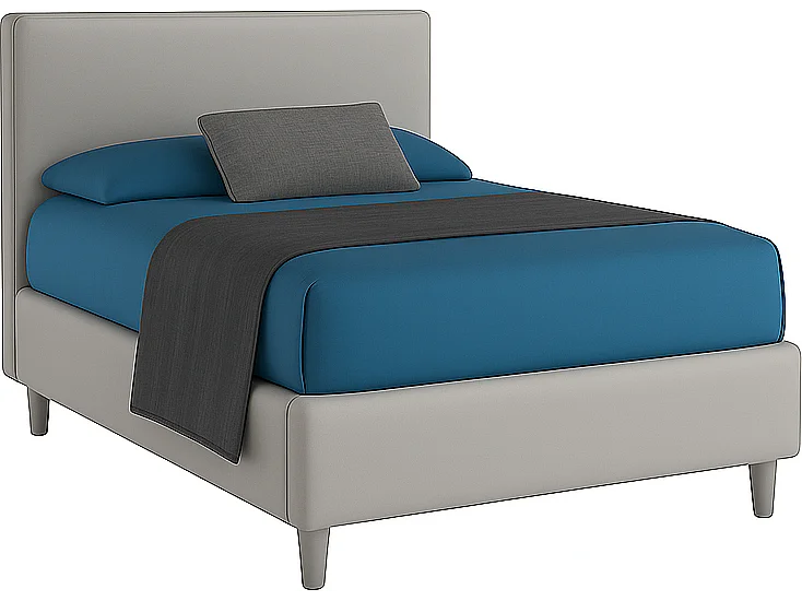 Vela,  Letto a Una Piazza E Mezza Con Rete Rivestimento Vegan Leather Easy Clean Grigio Chiaro  (135cm X 225cm X 120cm)