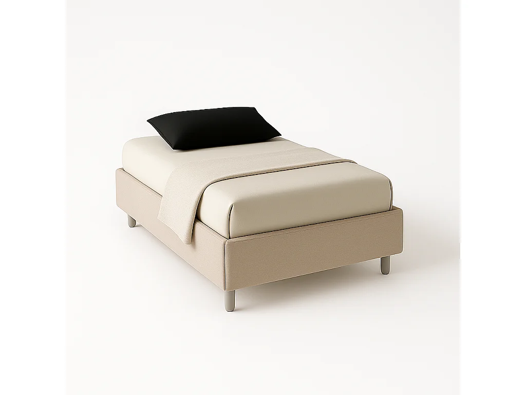 Lido,  Letto a Una Piazza E Mezza Con Rete Rivestimento Tessuto Idrorepellente Beige (135cm X 220cm X 36cm)