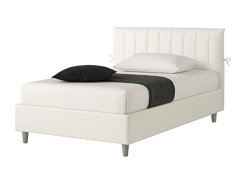 Dualia,  Letto a Una Piazza E Mezza Rivestimento Vegan Leather Easy Clean Bianco  (135cm X 220cm X 120cm)| Duzzle