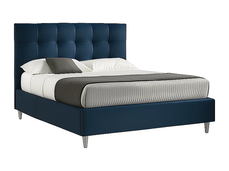 Nubea,  Letto alla Francese Con Rete Rivestimento Vegan Leather Easy Clean Blu  (155cm X 225cm X 120cm)