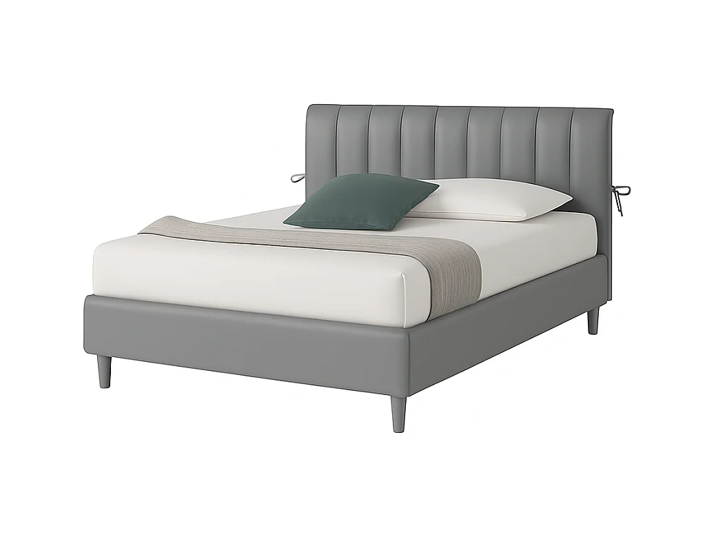 Dualia,  Letto alla Francese Rivestimento Vegan Leather Easy Clean Grigio Chiaro  (155cm X 220cm X 120cm)| Duzzle