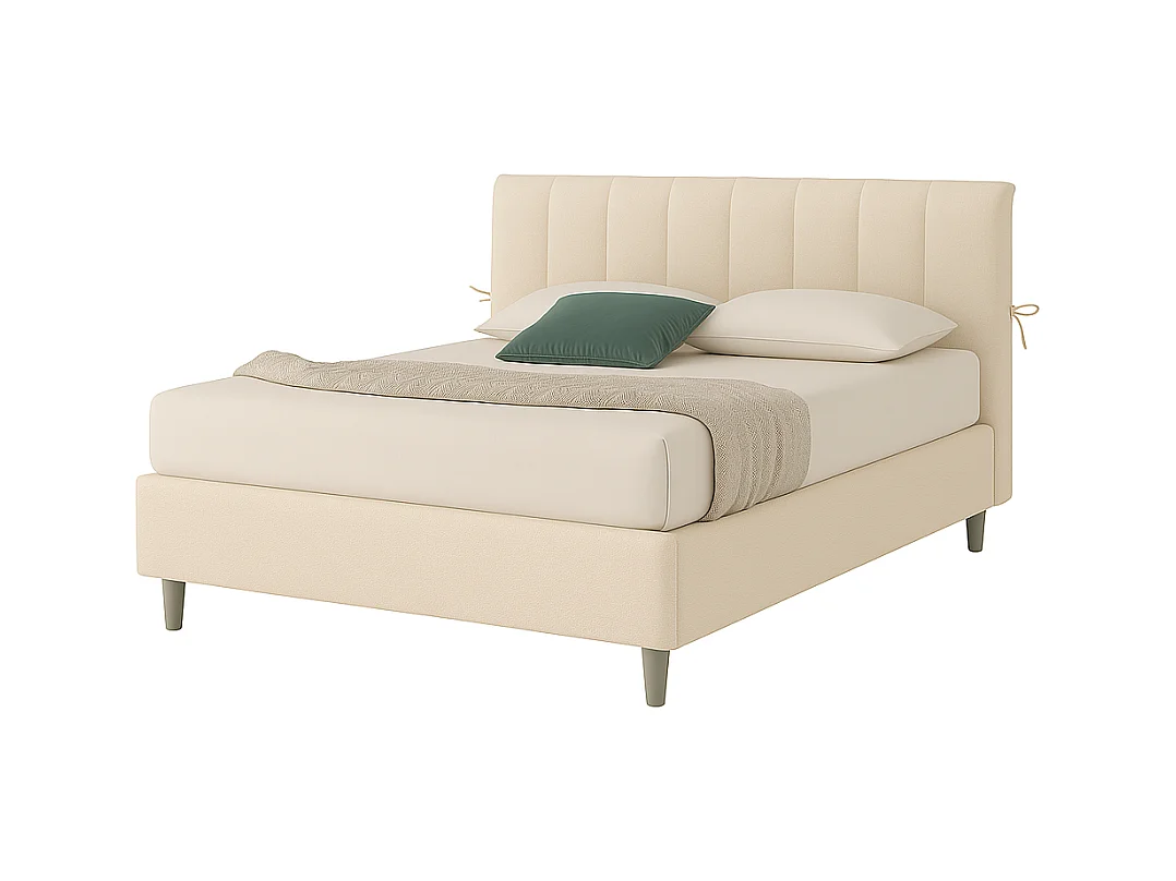 Dualia,  Letto Matrimoniale Con Rete Rivestimento Tessuto Idrorepellente Beige (175cm X 220cm X 120cm)| Duzzle