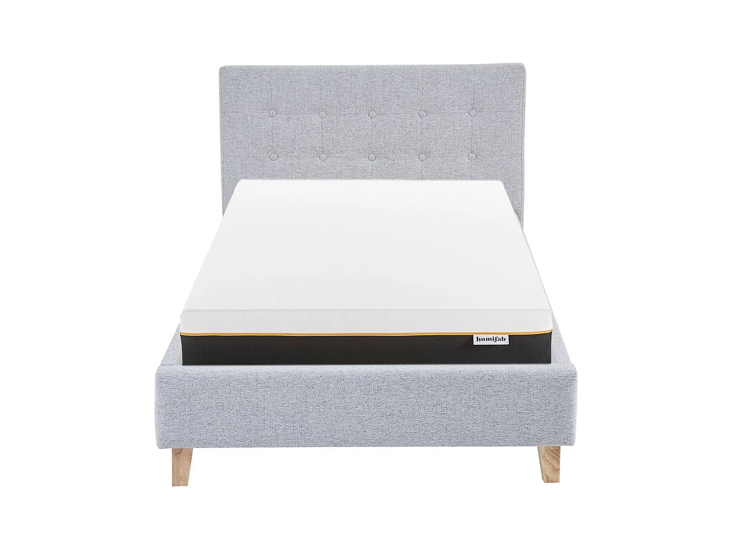 Ensemble Lit adulte 90x190cm avec tête de lit en tissu gris chiné - Milo + Matelas mémoire de forme - Dual Confort